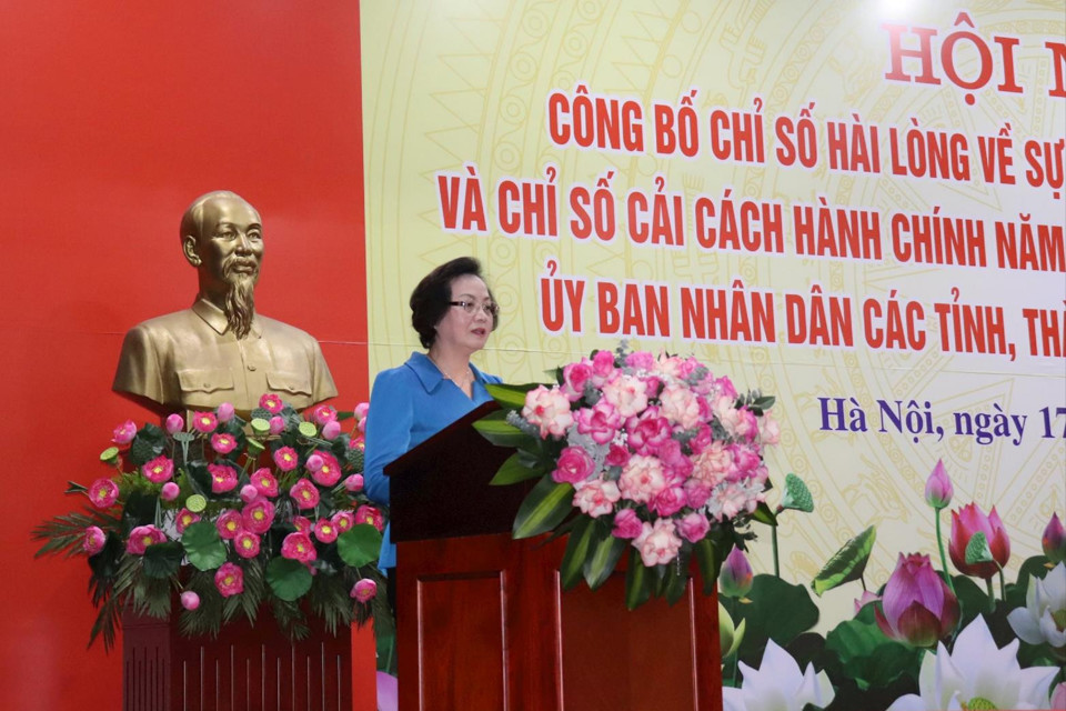 Bộ trưởng Bộ Nội vụ Phạm Thị Thanh Tr&agrave; ph&aacute;t biểu tại hội nghị