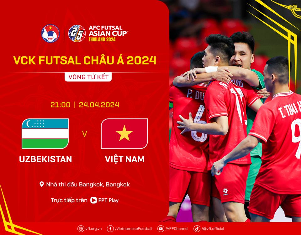 Lịch thi đấu của tuyển futsal Việt Nam tại giải futsal ch&acirc;u &Aacute; 2024 l&agrave; tuyển futsal Uzbekistan.