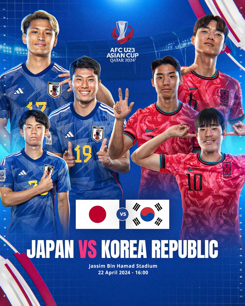 U23 Nhật Bản đối đầu với U23 Hagrave;n Quốc vagrave;o luacute;c 20 giờ ngagrave;y 22/4 (theo giờ Việt Nam).