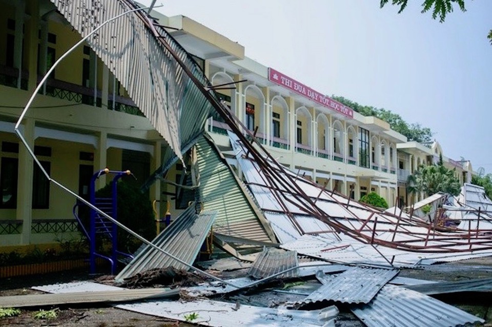 Một ngôi trường bị hư hỏng do mưa dông trên địa bàn tỉnh Cao Bằng.