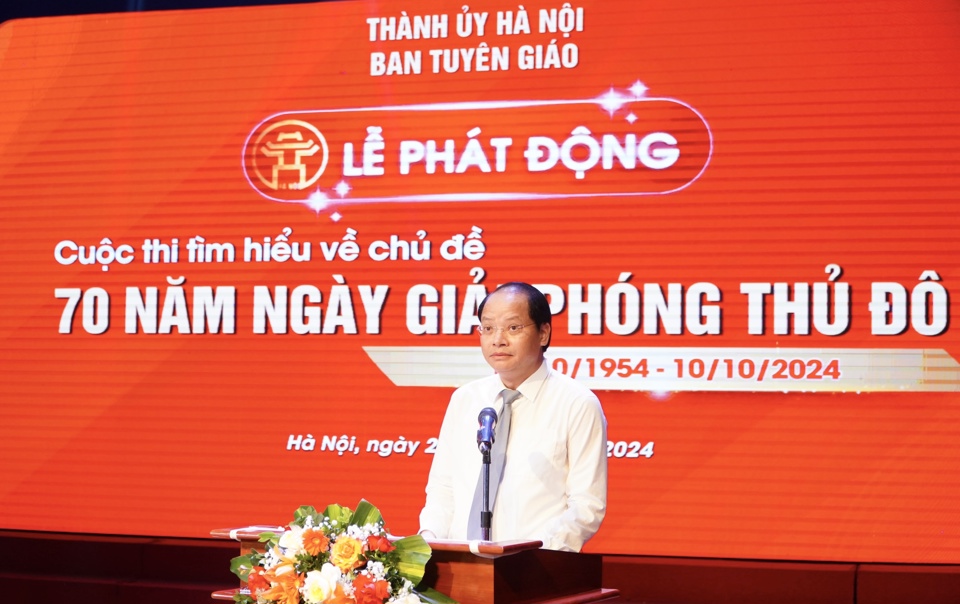 Trưởng Ban Tuy&ecirc;n gi&aacute;o Th&agrave;nh uỷ Nguyễn Do&atilde;n Toản ph&aacute;t biểu tại lễ ph&aacute;t động