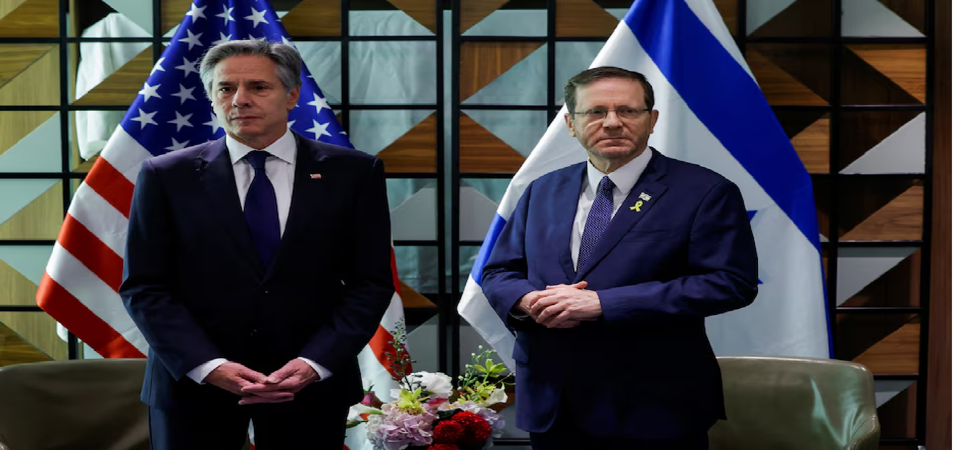 Ngoại trưởng Mỹ Antony Blinken v&agrave; Tổng thống Israel Isaac Herzog. Ảnh: Reuters