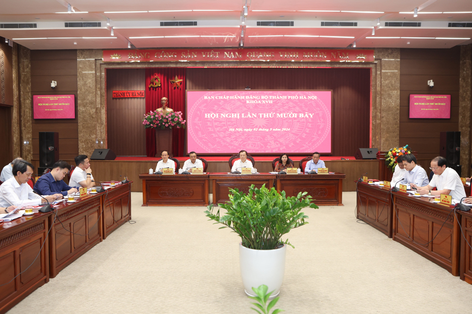 Quang cảnh Hội nghị lần thứ 17 Ban Chấp hành Đảng bộ TP Hà Nội khóa XVII. Ảnh: Thanh Hải