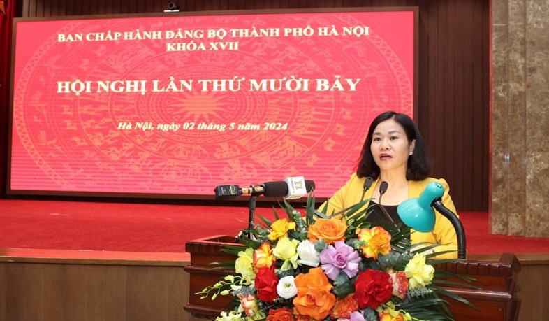 h&oacute; B&iacute; thư Thường trực Th&agrave;nh ủy Nguyễn Thị Tuyến ph&aacute;t biểu kết luận hội nghị