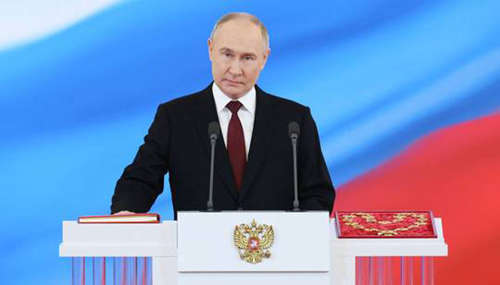 &Ocirc;ng Putin ph&aacute;t biểu tại lễ nhậm chức Tổng thống Nga nhiệm kỳ thứ năm h&ocirc;m 7/5. Ảnh: RT