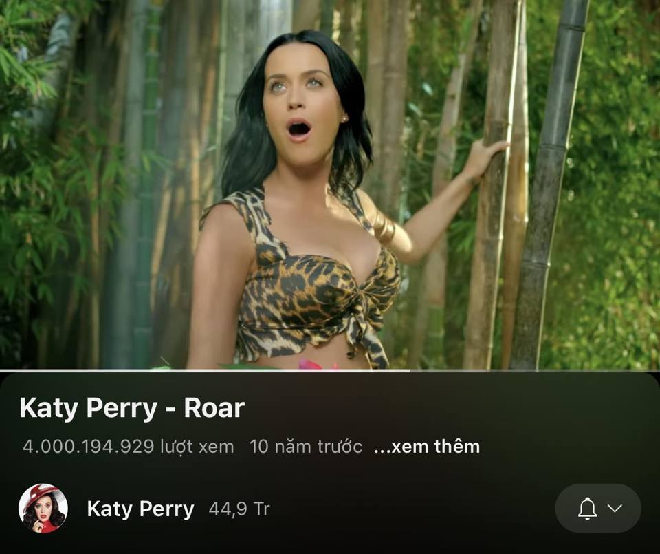 MV &ldquo;Roar&rdquo; của Katy Perry ch&iacute;nh thức c&aacute;n mốc 4 tỉ lượt xem. Ảnh: Youtube.