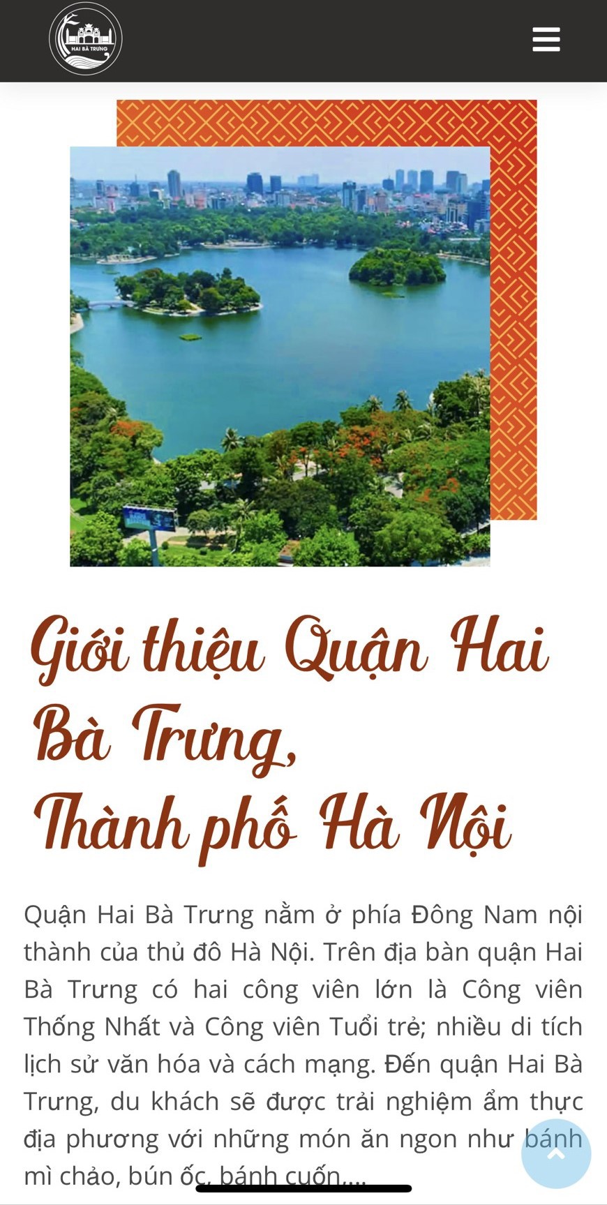 Sau thời gian nỗ lực, Quận&nbsp;Hai B&agrave; Trưng&nbsp;đ&atilde; ho&agrave;n th&agrave;nh x&acirc;y dựng&nbsp;Trang th&ocirc;ng tin điện tử&nbsp;giới thiệu c&aacute;c di t&iacute;ch lịch sử văn h&oacute;a tr&ecirc;n địa b&agrave;n với t&ecirc;n gọi&nbsp;&ldquo;360o&nbsp;Di t&iacute;ch lịch sử - văn h&oacute;a Quận Hai B&agrave; Trưng, th&agrave;nh phố H&agrave;&nbsp;Nội&rdquo;