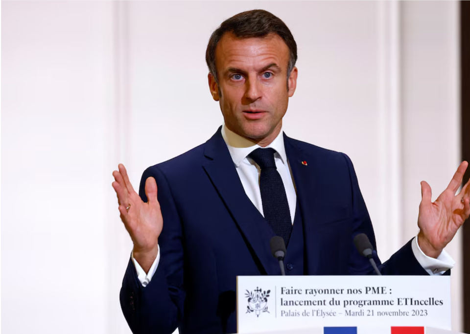Tổng thống Emmanuel Macron đatilde; khai mạc sự kiện vagrave;o thứ Hai. Ảnh.REUTERS