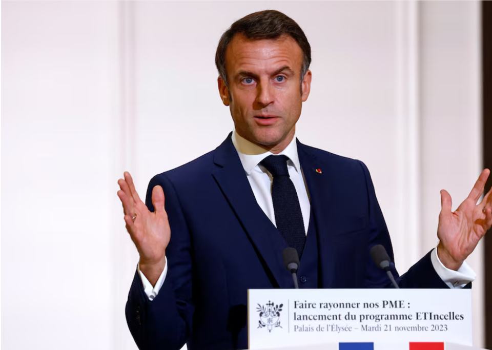 Tổng thống Emmanuel Macron đ&atilde; khai mạc sự kiện v&agrave;o thứ Hai. Ảnh.REUTERS