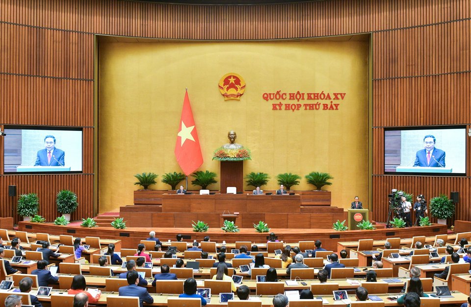 Chủ tịch Quốc hội Trần Thanh Mẫn phaacute;t biểu nhậm chức. Ảnh: Quochoi.vn