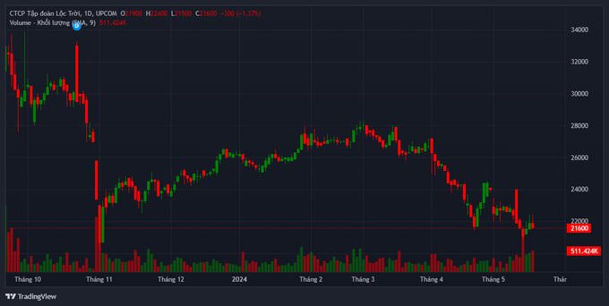 So với v&ugrave;ng đỉnh x&aacute;c lập th&aacute;ng 9/2023, cổ phiếu LTG đ&atilde; mất khoảng 50% gi&aacute; trị.