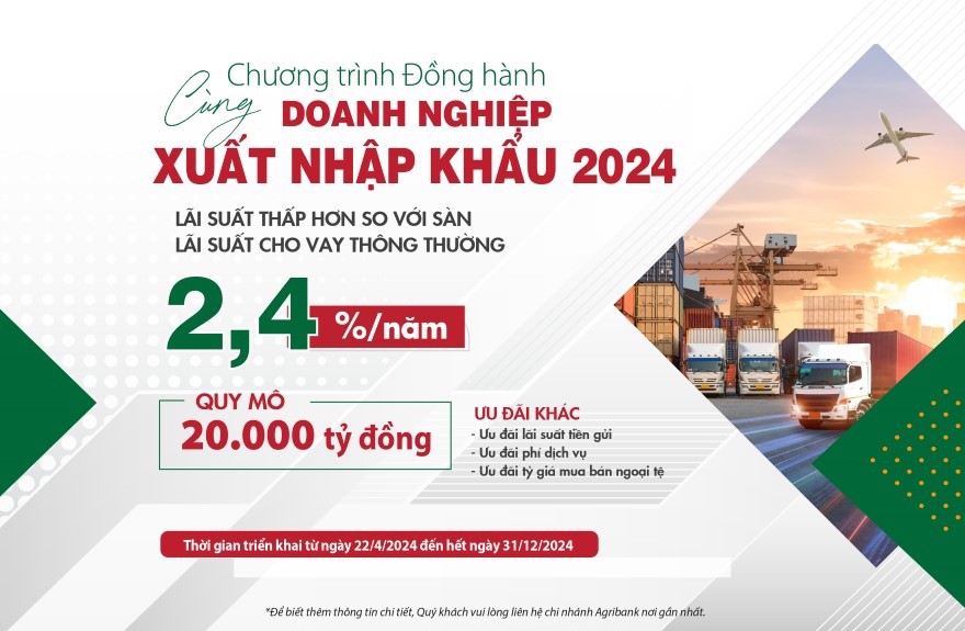 Agribank triển khai chương tr&igrave;nh Đồng h&agrave;nh c&ugrave;ng doanh nghiệp xuất nhập khẩu năm 2024