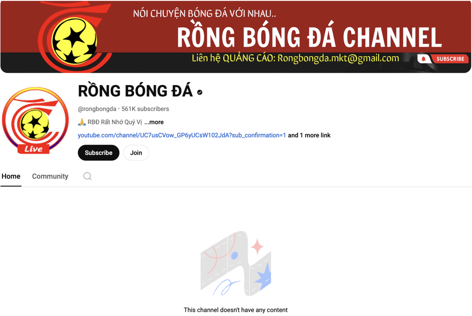 Hiện c&aacute;c video tr&ecirc;n k&ecirc;nh&nbsp;Youtube &ldquo;Rồng b&oacute;ng đ&aacute;&rdquo; đ&atilde; bị x&oacute;a