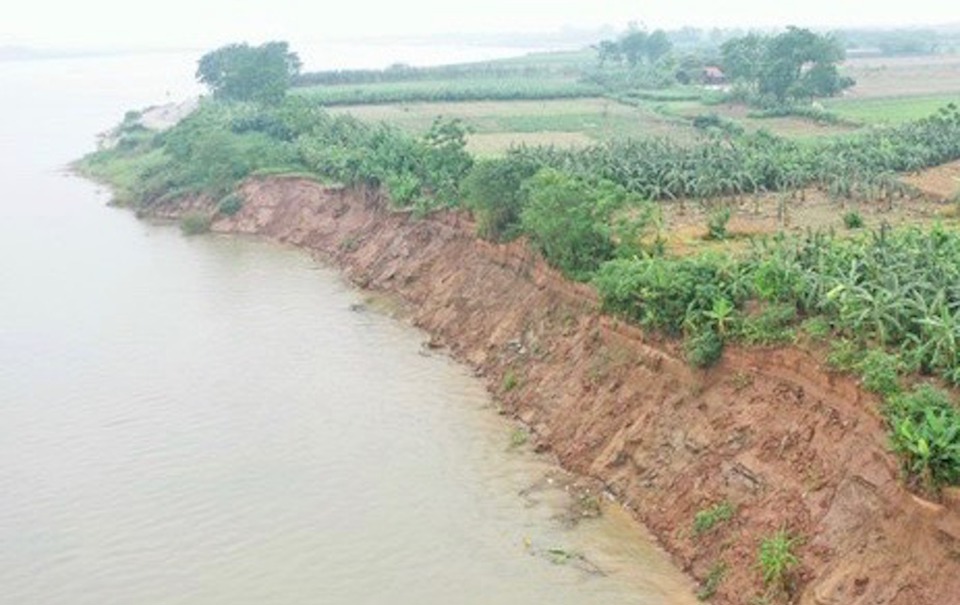 Khu vực b&atilde;i bồi tr&ecirc;n s&ocirc;ng Hồng bị sạt lở thuộc địa phận huyện Ba V&igrave; (TP H&agrave; Nội).