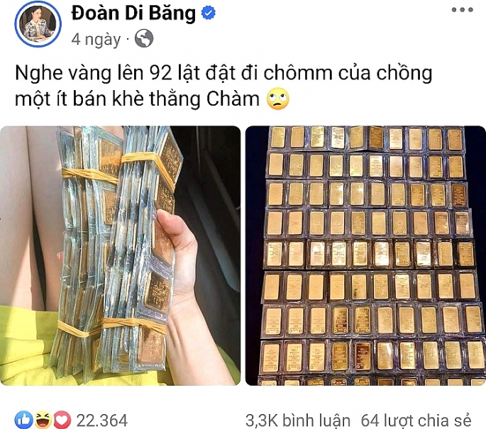 Ảnh đăng tr&ecirc;n facebook của Đo&agrave;n Di Băng về việc c&ocirc; đi b&aacute;n 100 c&acirc;y v&agrave;ng. Ảnh chụp từ facebook nh&acirc;n vật &nbsp;