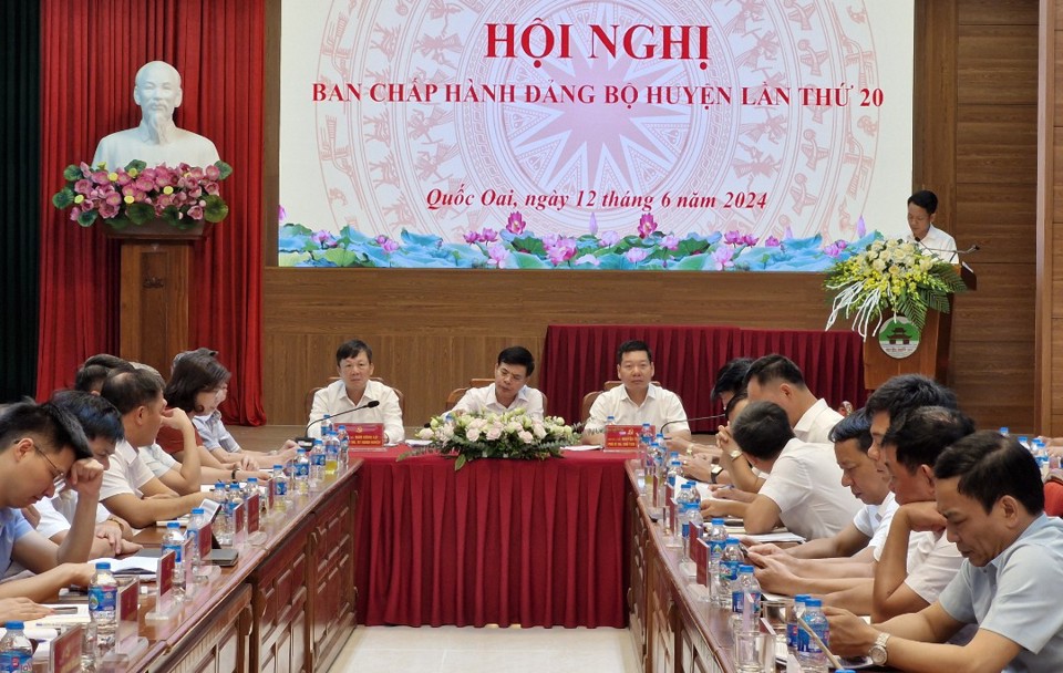 Quang cảnh hội nghị Ban Chấp h&agrave;nh Đảng bộ huyện Quốc Oai lần thứ 20, nhiệm kỳ 2020-2025.