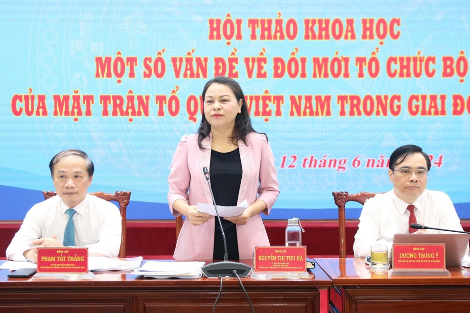 Ph&oacute; Chủ tịch, Tổng Thư k&yacute; Ủy ban Trung ương Mặt trận Tổ quốc Việt Nam Nguyễn Thị Thu H&agrave; ph&aacute;t biểu