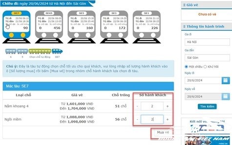 C&aacute;ch mua v&eacute; tự động xếp chỗ tr&ecirc;n c&aacute;c đo&agrave;n t&agrave;u HP1, HP2, SPT1, SPT2. Ảnh: VNR