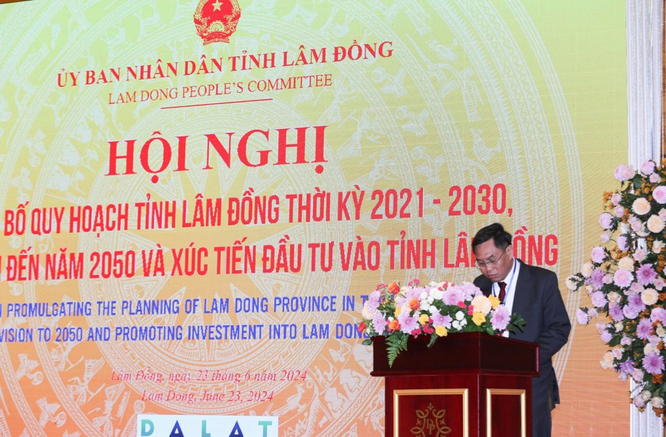 Đồng ch&iacute;&nbsp;V&otilde; Ngọc Hiệp -&nbsp;Ủy vi&ecirc;n Ban Thường vụ&nbsp;Tỉnh uỷ, Ph&oacute; Chủ tịch UBND tỉnh L&acirc;m Đồng ph&aacute;t biểu tại hội nghị.