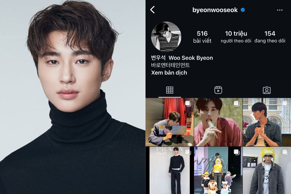 T&agrave;i khoản Instagram của Byeon Woo Seok c&aacute;n mốc 10 triệu người theo d&otilde;i. Ảnh: Chụp m&agrave;n h&igrave;nh
