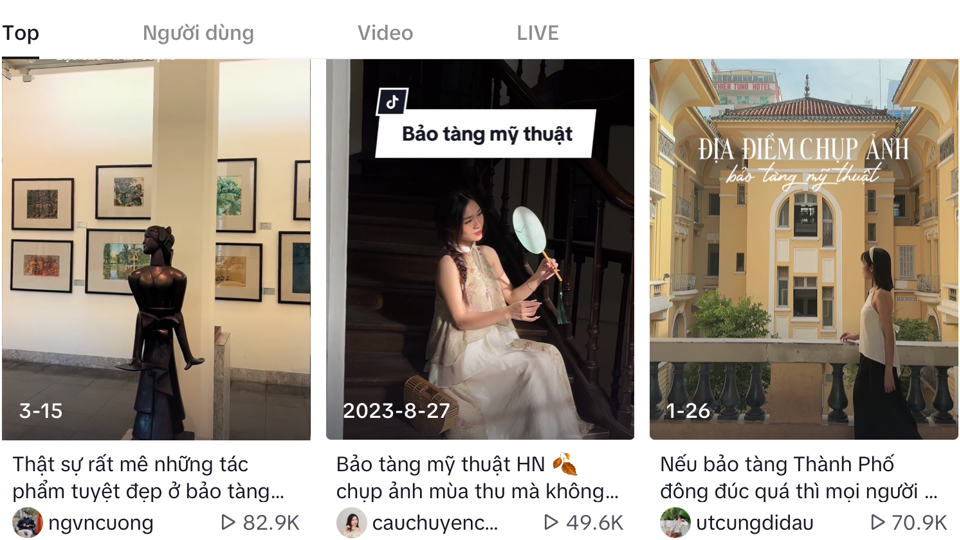 Nhiều bạn trẻ làm video-clip về bảo tàng đăng trên TikTok. Ảnh chụp màn hình