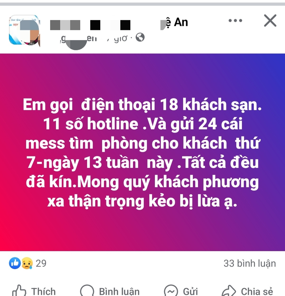 Một số du kh&aacute;ch kh&aacute; thận trọng v&agrave; đưa ra những cảnh b&aacute;o khi biết th&ocirc;ng tin lừa đảo chiếm đoạt t&agrave;i sản về đặt ph&ograve;ng nghỉ, ăn uống...tại Cửa L&ograve;.