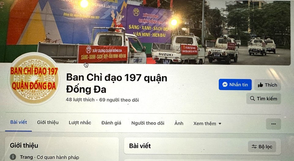 Ban Chỉ đạo 197 quận Đống Đa duy tr&igrave; trang fanpgae &ldquo;Ban Chỉ đạo 197 quận Đống Đa&rdquo; tr&ecirc;n mạng x&atilde; hội facebook để đăng tải kết quả c&ocirc;ng t&aacute;c tuy&ecirc;n truyền, ra qu&acirc;n, xử l&yacute; c&aacute;c vi phạm v&agrave; tiếp nhận c&aacute;c th&ocirc;ng tin phản &aacute;nh của người d&acirc;n.