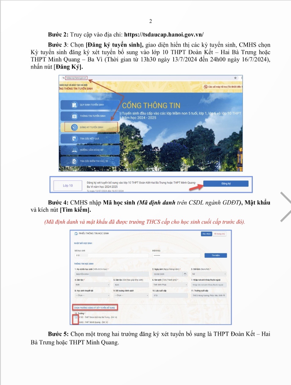 8 bước đăng ký xét tuyển bổ sung vào trường THPT Đoàn Kết và Minh Quang - Ảnh 2