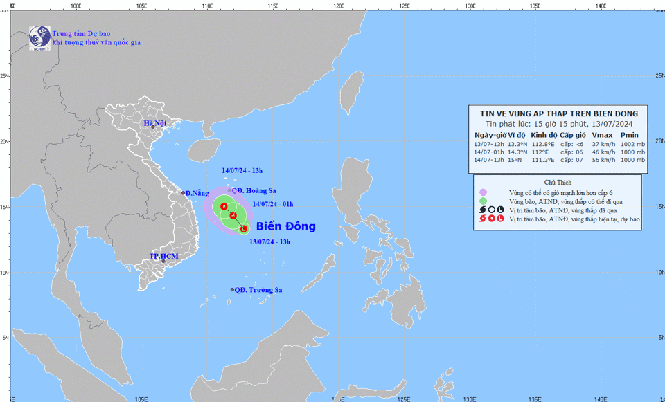 Đường đi của &aacute;p thấp nhiệt đới tr&ecirc; Biển Đ&ocirc;ng. Ảnh:&nbsp;https://nchmf.gov.vn/