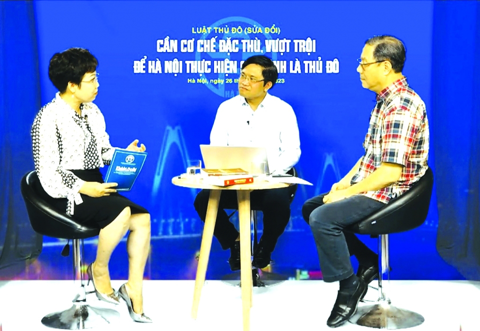 Ban Ph&aacute;p luật v&agrave; X&atilde; hội c&ugrave;ng c&aacute;c ban của B&aacute;o Kinh tế &amp; Đ&ocirc; thị tổ chức talkshow truyền h&igrave;nh &ldquo;Cần cơ chế đặc th&ugrave;, vượt trội để H&agrave; Nội thực hiện sứ mệnh l&agrave; Thủ đ&ocirc;&rdquo; th&aacute;ng 9/2023 lấy &yacute; kiến g&oacute;p &yacute; Luật Thủ đ&ocirc; (sửa đổi)