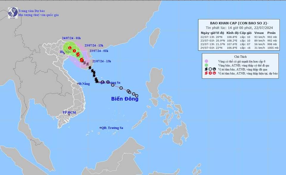 Đường đi của cơn b&atilde;o số 2 năm 2024.