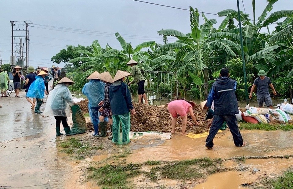 Người d&acirc;n H&agrave; Nội đắp đất, be bờ chống ngập &uacute;ng ven s&ocirc;ng B&ugrave;i.