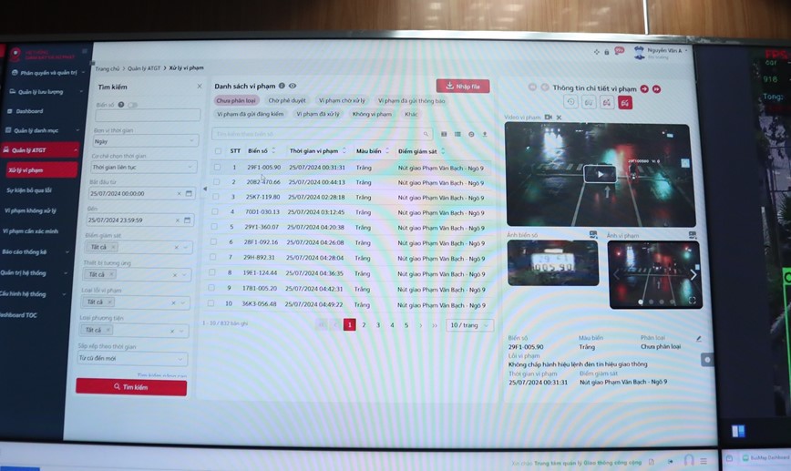 &nbsp;M&agrave;n h&igrave;nh hiển thi chi tiết phương tiện vi phạm ngay cả ban đ&ecirc;m.