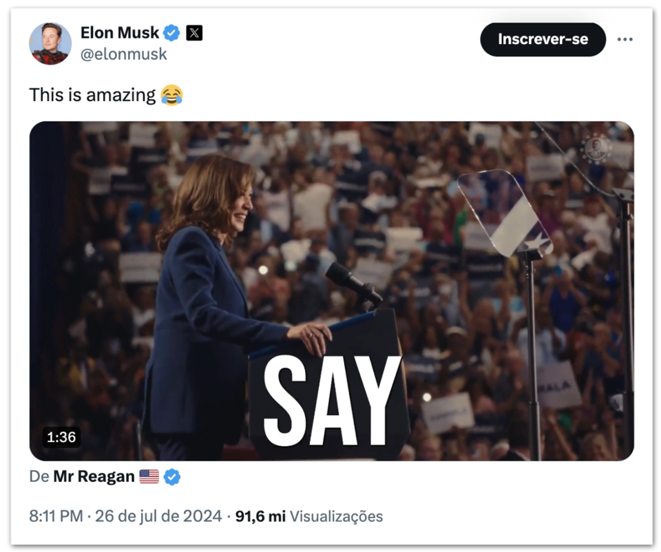 Video "chế" chiến dịch tranh cử tổng thống Mỹ của b&agrave; Kamala Harris được &ocirc;ng Elon Musk chia sẻ tr&ecirc;n X. Ảnh: X