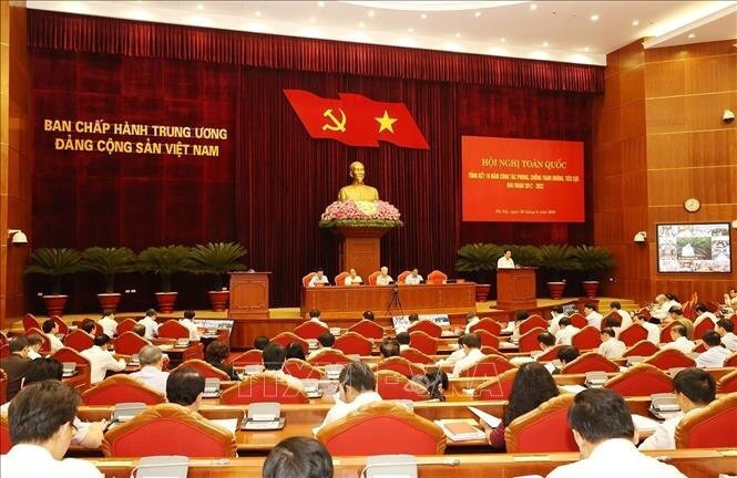 Hội nghị to&agrave;n quốc tổng kết 10 năm c&ocirc;ng t&aacute;c ph&ograve;ng, chống tham nhũng, ti&ecirc;u cực giai đoạn 2012-2022, ng&agrave;y 30/6/2022. Ảnh: Tr&iacute; Dũng/TXVN