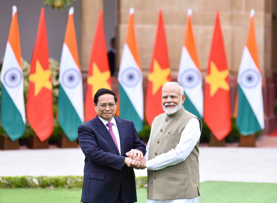 Thủ tướng Chính phủ Phạm Minh Chính và Thủ tướng Ấn Độ Narendra Modi. Ảnh: Nguyên Hồng