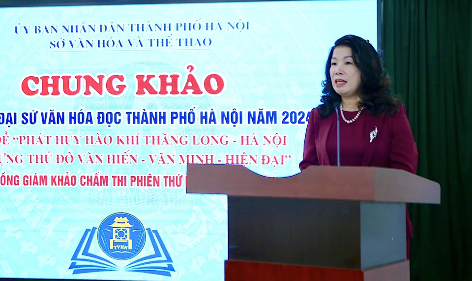 Ph&oacute; Gi&aacute;m đốc Sở VH&amp;TT H&agrave; Nội Trần Thị V&acirc;n Anh ph&aacute;t biểu tại sự kiện. Ảnh: Duy Kh&aacute;nh