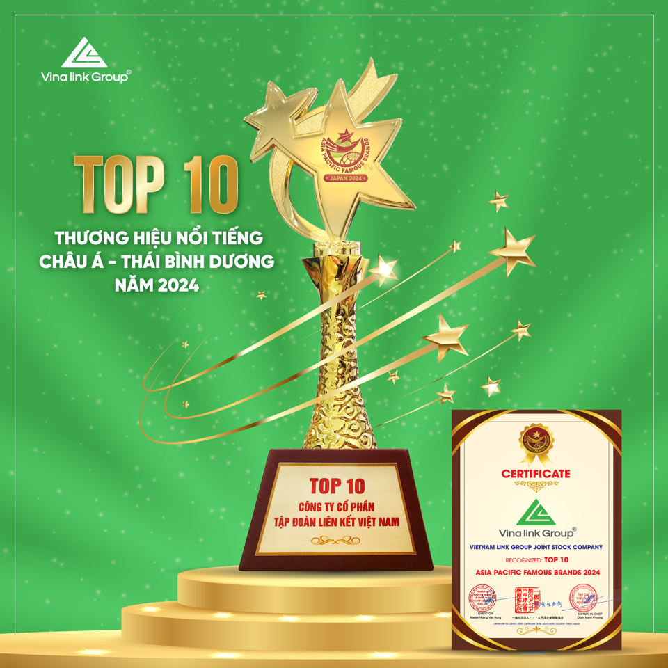 Bằng chứng nhận v&agrave; c&uacute;p giải thưởng &ldquo;Top 10 thương hiệu nổi tiếng Ch&acirc;u &Aacute; &ndash; Th&aacute;i B&igrave;nh Dương năm 2024&rdquo;.