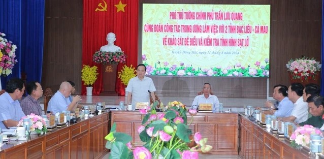 Ph&oacute; Thủ tướng Trần Lưu Quang tại buổi l&agrave;m việc với hai tỉnh C&agrave; Mau&nbsp; Bạc Li&ecirc;u ng&agrave;y 11/8/2024 (Ho&agrave;ng Nam)