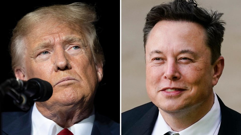 Cựu Tổng thống Mỹ Donald Trump v&agrave; tỷ ph&uacute; Elon Musk. Ảnh: AP