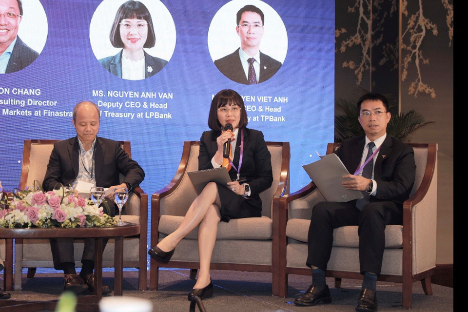 B&agrave; Nguyễn &Aacute;nh V&acirc;n ph&aacute;t biểu tại tọa đ&agrave;m Treasury Executive Summit 2024, ng&agrave;y 14/8.&nbsp;