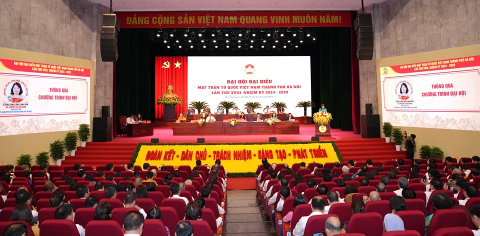 Quang cảnh&nbsp;Đại hội đại biểu Mặt trận Tổ quốc Việt Nam TP H&agrave; Nội lần thứ XVIII, nhiệm kỳ 2024-2029&nbsp;