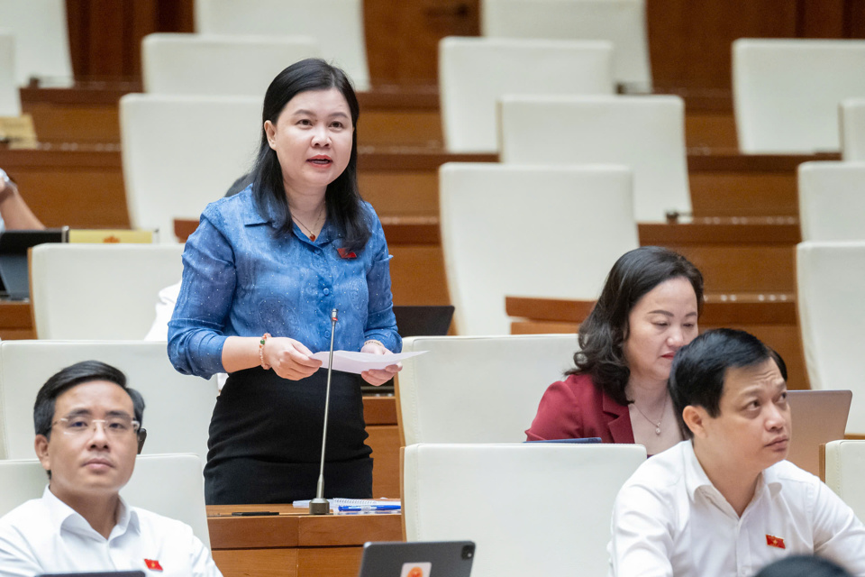 Đại biểu Nguyễn Phương Thủy (Đo&agrave;n đại biểu Quốc hội TP H&agrave; Nội) chất vấn. Ảnh: Quochoi.vn&nbsp;