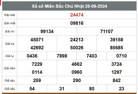 Kết quả xổ số hôm nay ngày 25/8/2024 - Ảnh 1