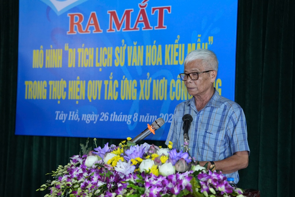 &Ocirc;ng Trương Tiến Hồi &ndash; Trưởng Tiểu ban Quản l&yacute; di t&iacute;ch phủ T&acirc;y Hồ ph&aacute;t biểu tại buổi lễ ra mắt m&ocirc; h&igrave;nh.