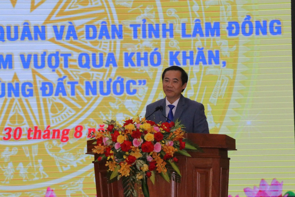 Đồng ch&iacute; Nguyễn Th&aacute;i Học - Quyền B&iacute; thư Tỉnh ủy L&acirc;m Đồng ph&aacute;t biểu tại Lễ ph&aacute;t động.