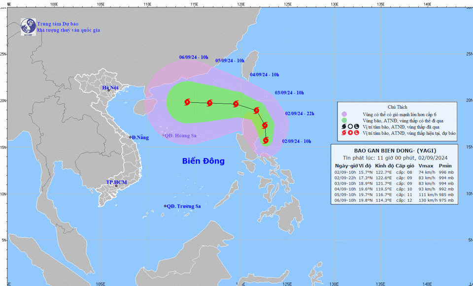 Đường đi của cơn b&atilde;o YAGI. Ảnh: Trung t&acirc;m Dự b&aacute;o Kh&iacute; tượng Thủy Quốc gia.