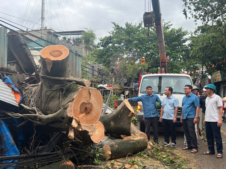 Chủ tịch UBND huyện Ứng H&ograve;a Nguyễn Tiến Thiết chỉ đạo c&ocirc;ng t&aacute;c khắc phục ảnh hưởng cơn b&atilde;o số 3.