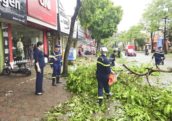 L&atilde;nh đạo huyện Gia L&acirc;m kiểm tra c&ocirc;ng t&aacute;c khắc phục sự cố do b&atilde;o.