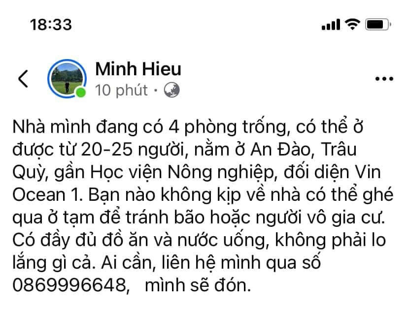 Những tấm l&ograve;ng hảo t&acirc;m mời người d&acirc;n v&agrave;o nh&agrave; tr&aacute;nh b&atilde;o. (Ảnh: Chụp m&agrave;n h&igrave;nh).